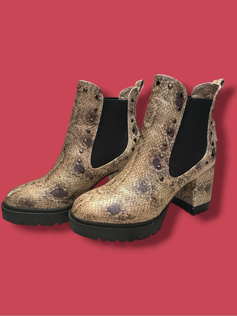 AEROSOLES Snake-Print Chunky Heel Chelsea Ankle Boots - Brown